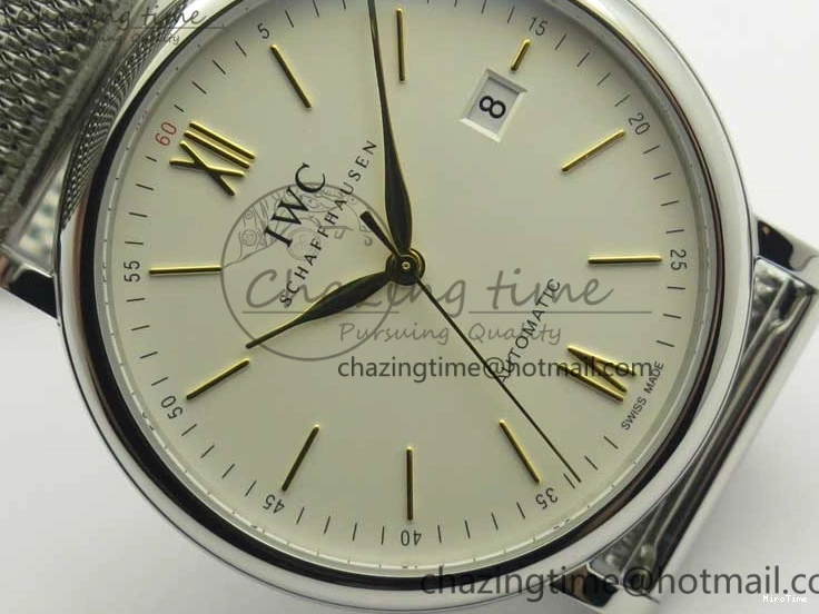 MIROTIME 0327 Breathable Portofino IW356501 SS V3 MK 1:1 Best Edition White Dial Gold Markers On SS Mesh Bracelet MIYOTA 7197